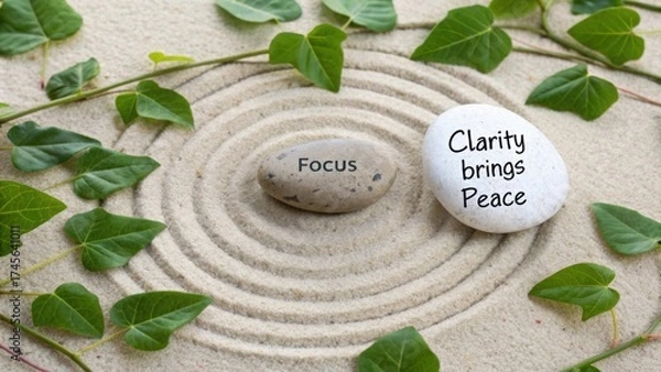 Fototapeta Peaceful Zen Garden with Stones and Green Ivy for Mindfulness