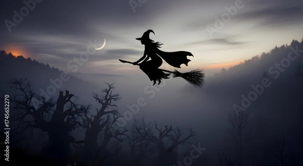 Obraz Flying Witch Silhouette