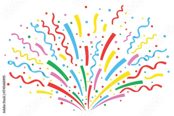 Fototapeta Vector art of colorful confetti and streamers burst out in a festive celebration