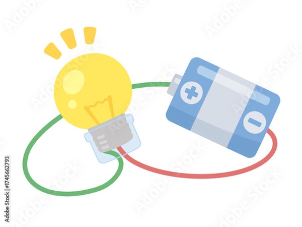 Obraz ソケットを付けた豆電球を乾電池につないでコンパクトにおさめたイラスト