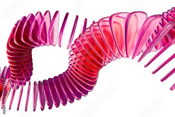 Fototapeta pink and purple helical structure twists and curves against a black background.