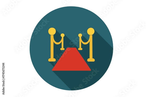 Fototapeta Red carpet flat icon with long shadow. Vector illustration for VIP events. Symbol of premiere, award ceremony, celebrity, and success. Luxury entrance with golden barriers.