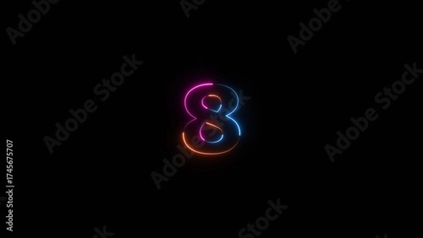 Fototapeta Neon countdown number 8 icon illustration background 4K.