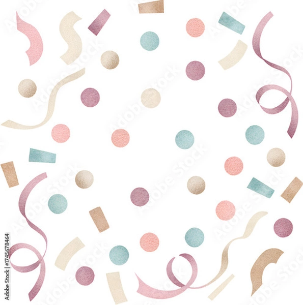 Obraz Watercolor confetti and ribbon celebration on transparent background.