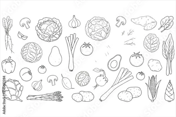 Fototapeta Vector art of hand drawn vegetables on a, creating a fresh and natural design