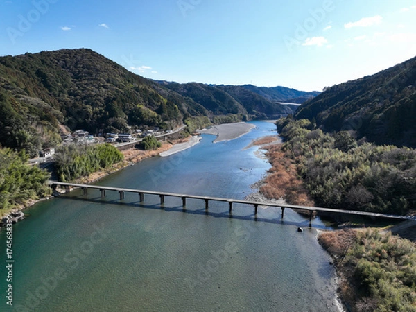 Obraz 高知県いの町　上空から見た名越屋沈下橋