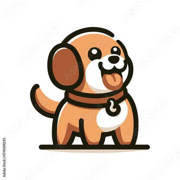 Fototapeta Cute cartoon dog with floppy ears and a happy expression, standing on a simple background