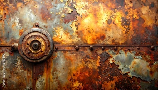 Fototapeta Weathered Metal Panel with Circular Element