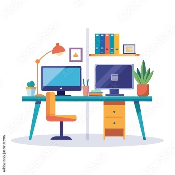 Fototapeta Hybrid Work Model Flat Vector Illustration 