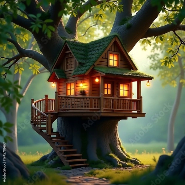 Obraz Enchanting treehouse nestled among lush green trees