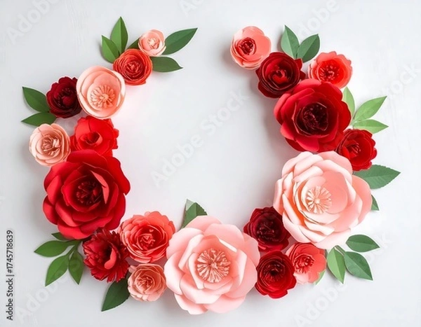 Fototapeta Circular paper flower wreath