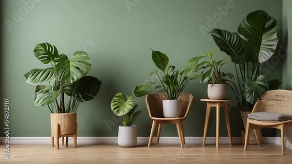 Obraz Greenery and natural wood accents in a serene room