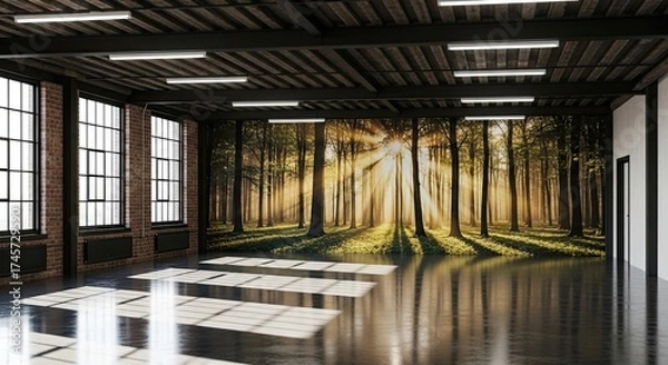 Fototapeta Serene Forest Inspired Yoga Studio with Natural Light