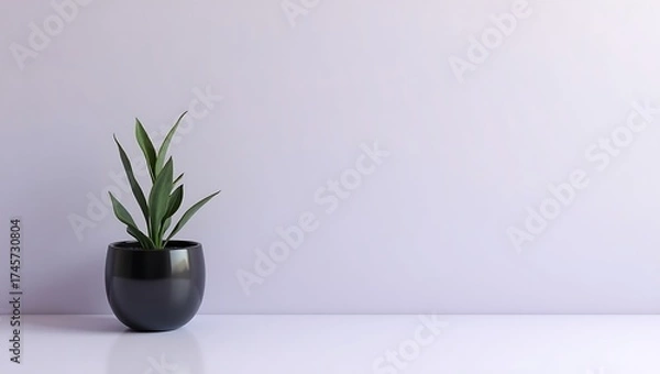 Obraz Minimalist snake plant in a black pot against a light purple wall