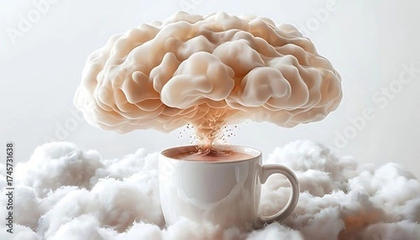 Obraz Brain exploding from coffee cup symbolizing mental stimulation