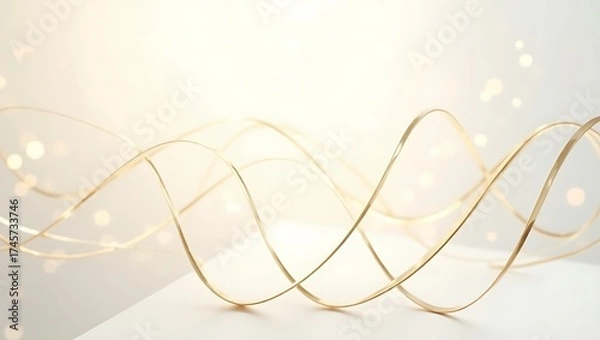 Obraz Twisting golden ribbon with soft bokeh lights background