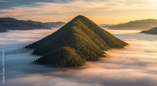 Fototapeta Majestic Mountain Peak Emerging from a Sea of Clouds at Sunrise