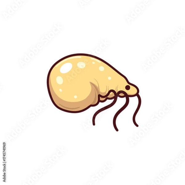 Fototapeta Cartoon character of a yellow microbe with tentacles  