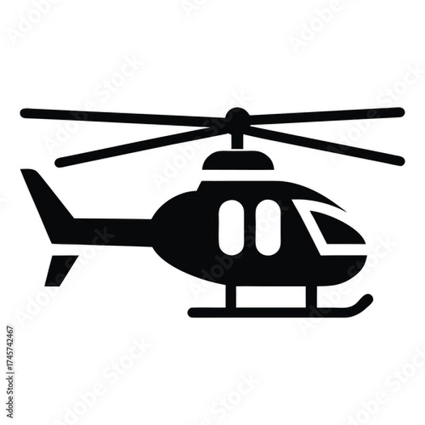 Fototapeta Helicopter Vector Icon in Glyph Style on White Background, Minimal Flat Design