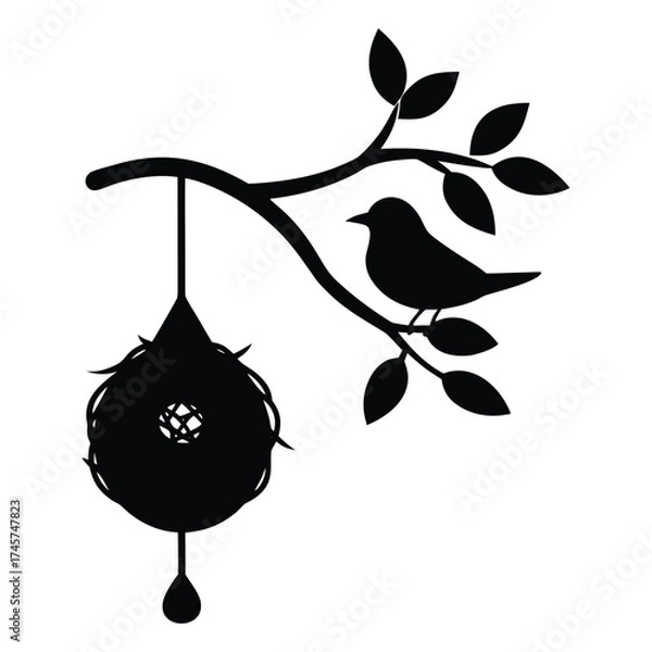 Fototapeta Flat Vector Silhouette of Babui Bird (Weaver Bird) in Minimal Style on White Background