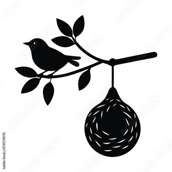 Fototapeta White Background Illustration of Babui Weaver Bird in Flat Vector Silhouette, Clean Design