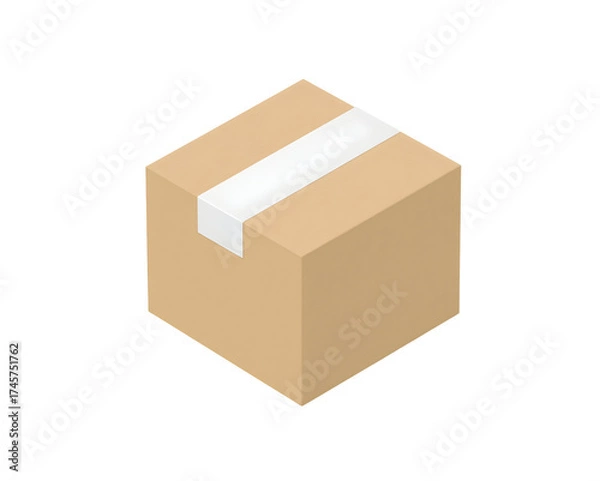 Fototapeta Isometric Cardboard Box Illustration with White Tape for Packaging and Delivery Purposes
