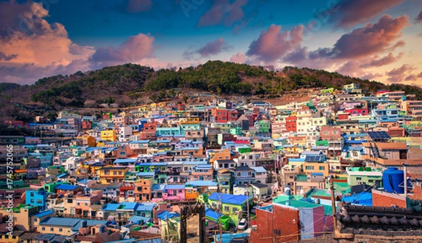 Obraz Gamcheon Culture Village at sunset in Busan city, South Korea.