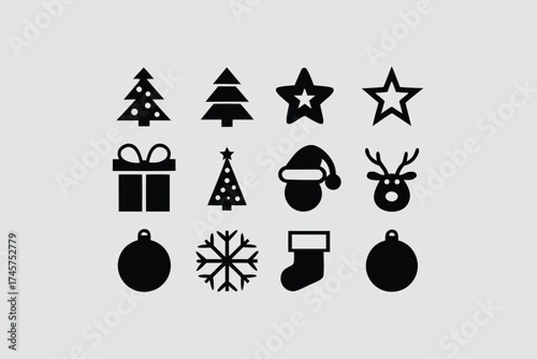 Fototapeta  silhouette vector illustration featuring a collection of Christmas.