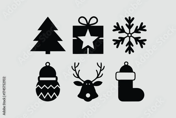 Fototapeta  silhouette vector illustration featuring a collection of Christmas.
