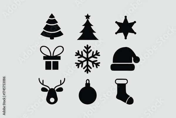 Fototapeta  silhouette vector illustration featuring a collection of Christmas.