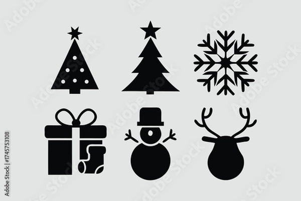 Fototapeta  silhouette vector illustration featuring a collection of Christmas.