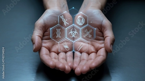 Fototapeta Hands holding technology network data futuristic digital connection concept