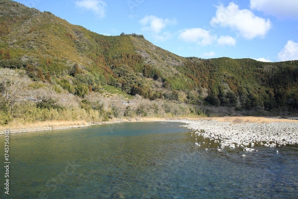 Obraz 高知県越知町　片岡沈下橋から見た仁淀川