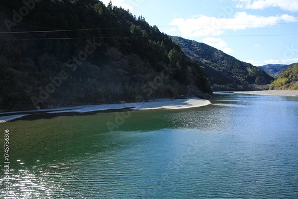 Obraz 高知県越知町　片岡沈下橋から見た仁淀川