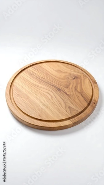 Fototapeta A light beige wooden circular cutting board