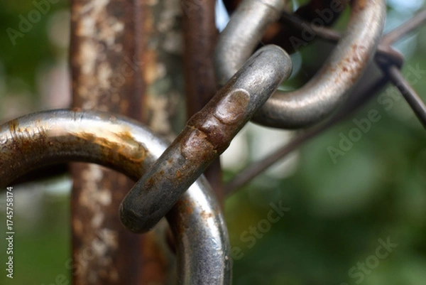 Fototapeta Close up view of a rusted metal chain link