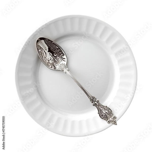 Obraz silver spoon on white background