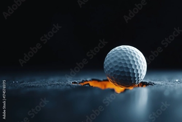 Fototapeta Golf Ball Poised on Edge of Hole in a Tense Moment Just Before It Falls