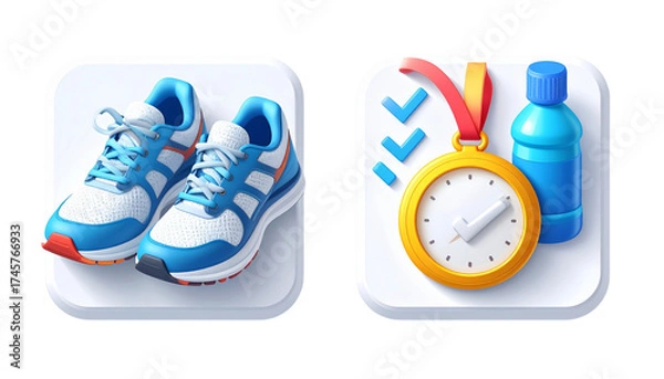 Fototapeta Active lifestyle 3D icon duo isolated on transparent background (2).