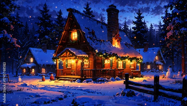 Fototapeta クリスマスの雪と家　AI生成素材