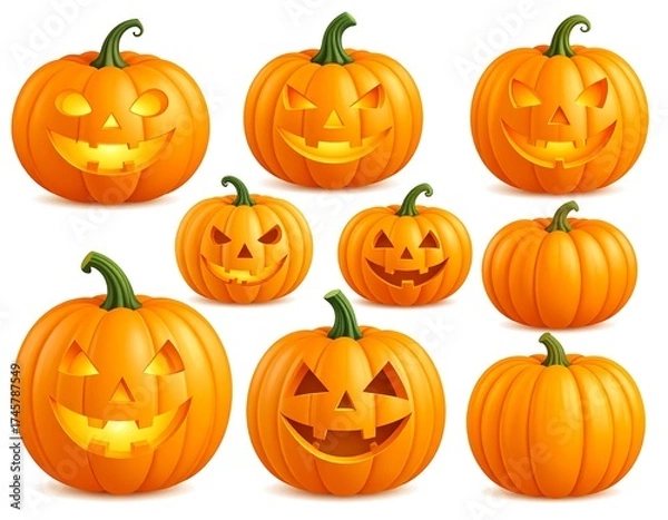Fototapeta Halloween jack-o'-lantern pumpkins in various expressions