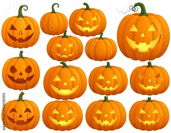 Fototapeta Halloween jack-o'-lanterns in various expressions
