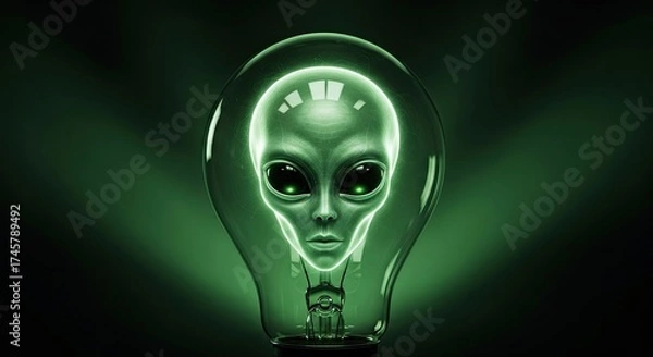 Obraz Ethereal Alien Face Glowing Inside Light Bulb