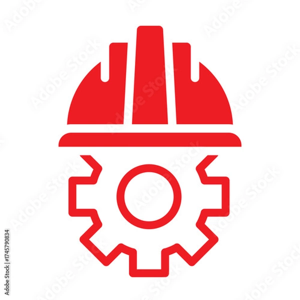 Fototapeta Red Engineering Gear and Safety Helmet Vector Icon Design