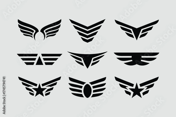 Fototapeta  collection of vector wing emblems in a modern, geometric, and stylized design . 