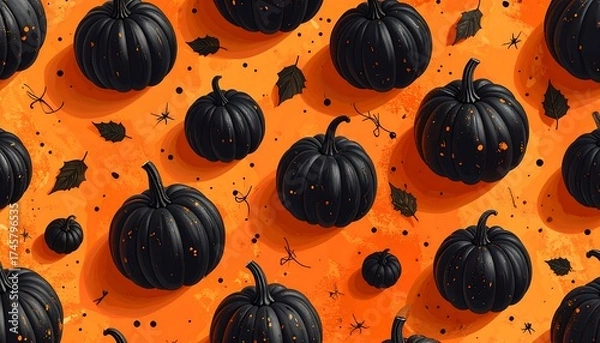 Fototapeta Halloween pumpkin pattern on orange background