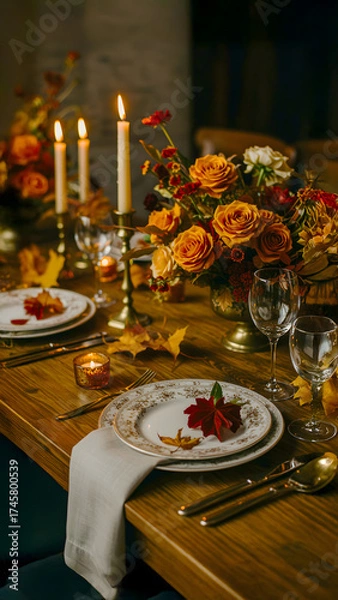 Fototapeta A Golden Harvest: Crafting a Warm and Elegant Tablescape for a Seasonal Feast