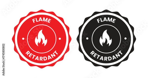 Fototapeta Flame retardant vector logo template. This design use fire label. Suitable for product stamp. Flame  logo, badge, icon, sticker, label, symbol, black, line, flat vector, isolated illustration	