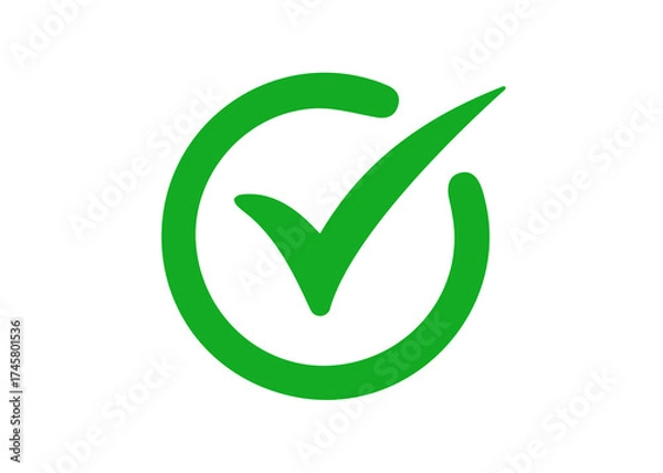 Obraz Flat Green Tick Mark – Transparent Background Checkmark for Design Use