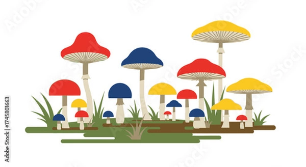 Obraz Colorful Mushroom Patch Illustration.